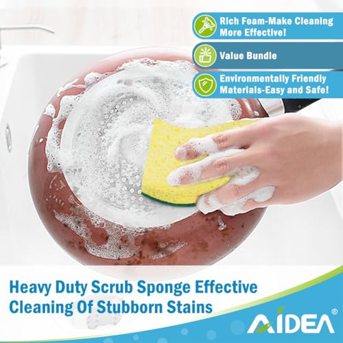 AIDEA Sponges Kitchen, 9Count, Dish Sponges, Heavy-Duty Scrub Sponge | Kitchen Sponge for Non-Coated Cookware, Scrubbing Power for Tough Messes, Cleaning Sponge for Kitchen, Bathroom, Household