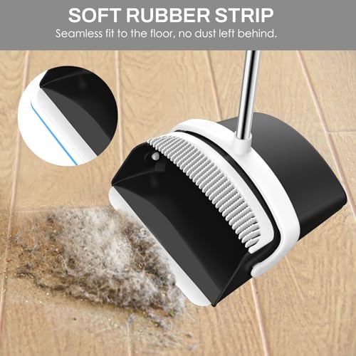 EZKEY Broom and Dustpan Set for Home, 51-in Long Adjustable Handle Angle Broom and Dustpan Combo Set with Dust Pan Teeth to Clean Hair for Home Kitchen Office Lobby Floor Garden (Black&amp;White)