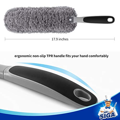 MR.SIGA Lint Free Microfiber Duster, Washable Duster for Household Cleaning | Microfiber hand duster, machine washable feather duster, dusters for cleaning, non slip handle, replaceable head