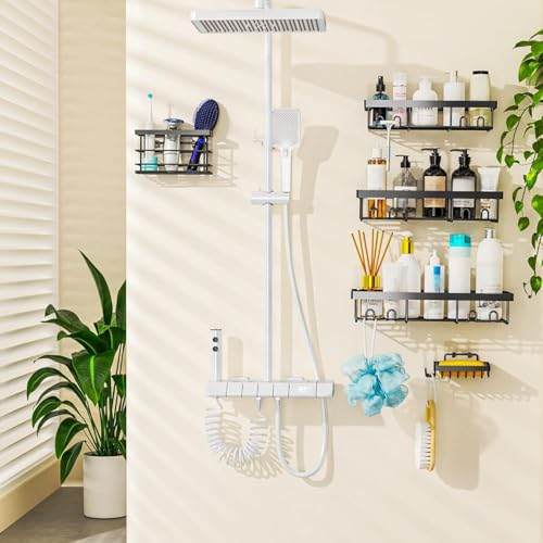 Moforoco Adhesive Shower Caddy Organizer Shelves Rack - 5 Pack Corner Bathroom Storage Organization, Home &amp; Kitchen Decor Inside RV Accessories, Hanging First Apartment Household Camper Essentials
