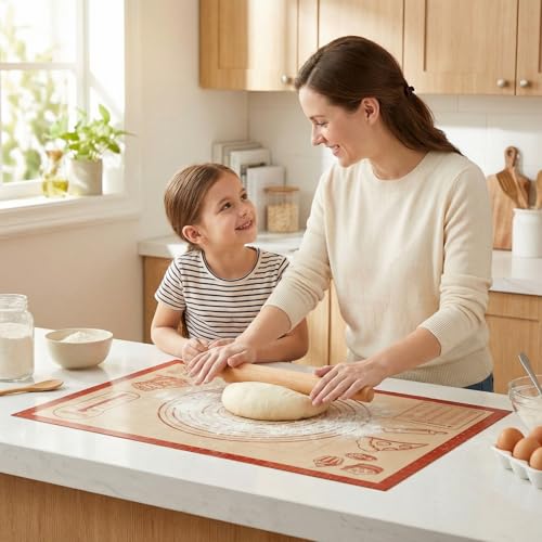 Non-slip Silicone Pastry Baking Mat 28''x 20'' Extra Large for Pastry Bread | Non-Stick Mat with Measurements, Counter Dough Rolling Oven Liner Fondant Pie Crust Sourdough Supplies Household Baking Gift