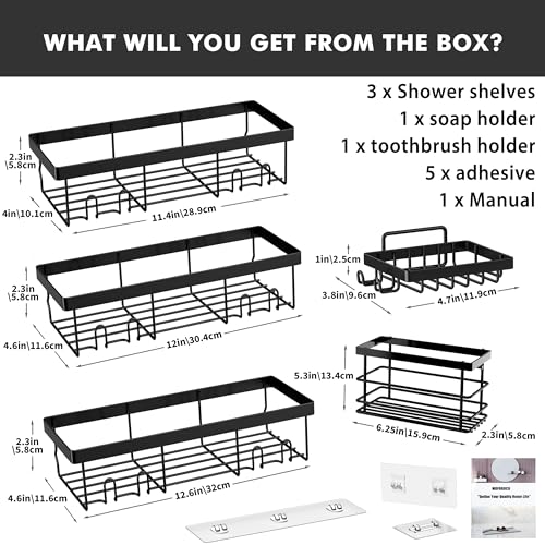 Moforoco Adhesive Shower Caddy Organizer Shelves Rack - 5 Pack Corner Bathroom Storage Organization, Home &amp; Kitchen Decor Inside RV Accessories, Hanging First Apartment Household Camper Essentials