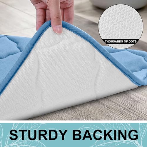OLANLY Memory Foam Bath Mat Rug 30x20, Ultra Soft Bathroom Rugs, Blue | Thick Absorbent Carpet, Non-Slip Backing, Machine Washable, for Bathroom Floor, Tub, Shower and Home Decor Accessories