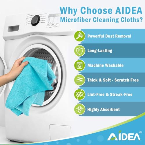 AIDEA Blue Microfiber Cleaning Cloth-12PK, Cleaning Rags 12"x 12" Absorbent | Microfiber Towels for Cars Lint Free, Reusable Microfiber Rags, Shop Towels Dish Rags for Kitchen/Home Cleaning Supplies