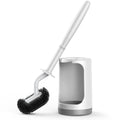 HAMITOR Toilet Bowl Brush Holder Set: Curved Design with Holder for Deep Cleaning Under Rim - Compact Hidden Scrubber for Small Space - Modern RV Bathroom Accessories - White 1 Pack
