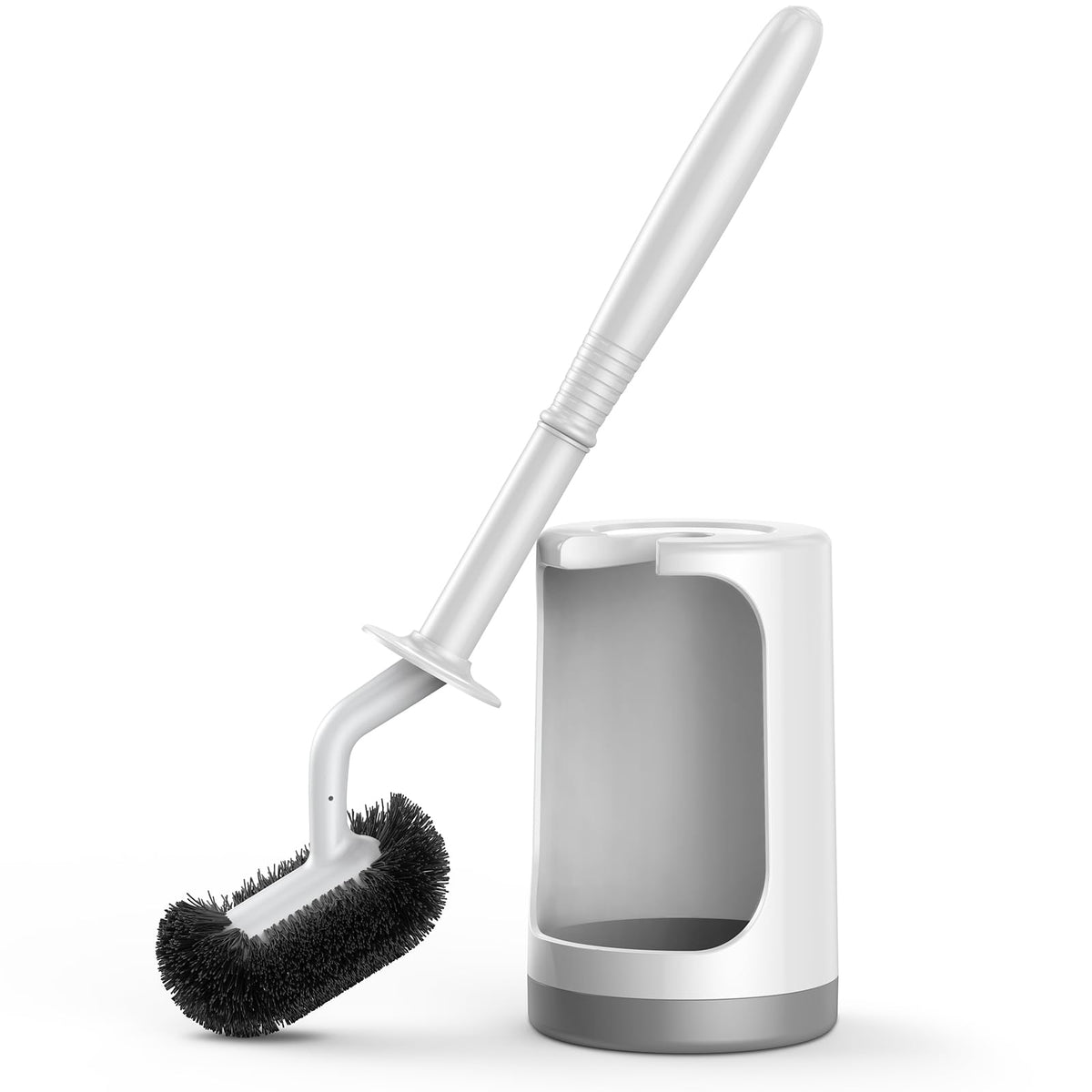 HAMITOR Toilet Bowl Brush Holder Set: Curved Design with Holder for Deep Cleaning Under Rim - Compact Hidden Scrubber for Small Space - Modern RV Bathroom Accessories - White 1 Pack