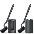 HAMITOR Toilet Bowl Brush Holder Set: Curved Design with Holder for Deep Cleaning Under Rim - Compact Hidden Scrubber for Small Space - Modern RV Bathroom Accessories - Black
