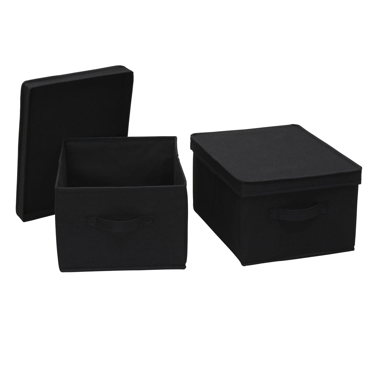 Household Essentials Large Fabric Storage Box With Lid Box, Black, Set of 2