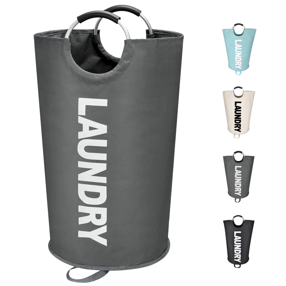 Maxsilan 90L Large Laundry Basket Bag, Collapsible Tall Hamper, Dark Grey | Freestanding tall laundry bag &amp; foldable washing basket. Large capacity clothes storage bin with durable sturdy handles