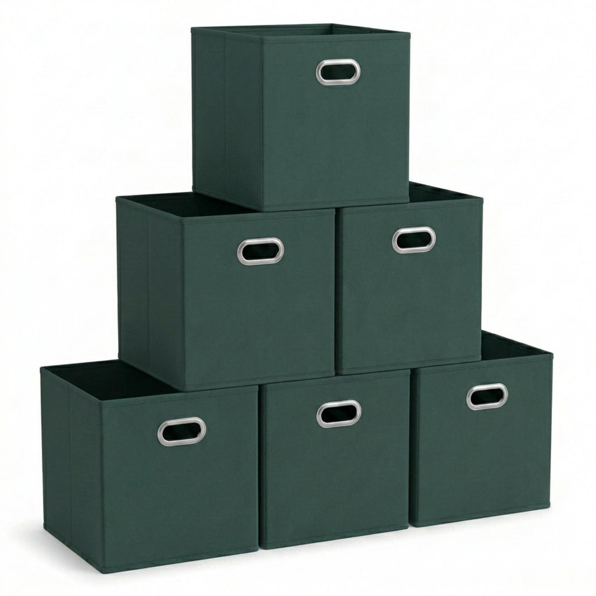 Household Essentials Foldable Fabric Storage Cubes 6-Pack – 11x11x11 Stackable Non-Woven Bins with Chipboard Sides &amp; Grommet Handles – Closet, Shelf, Nursery, or Office Organizer – Dark Green