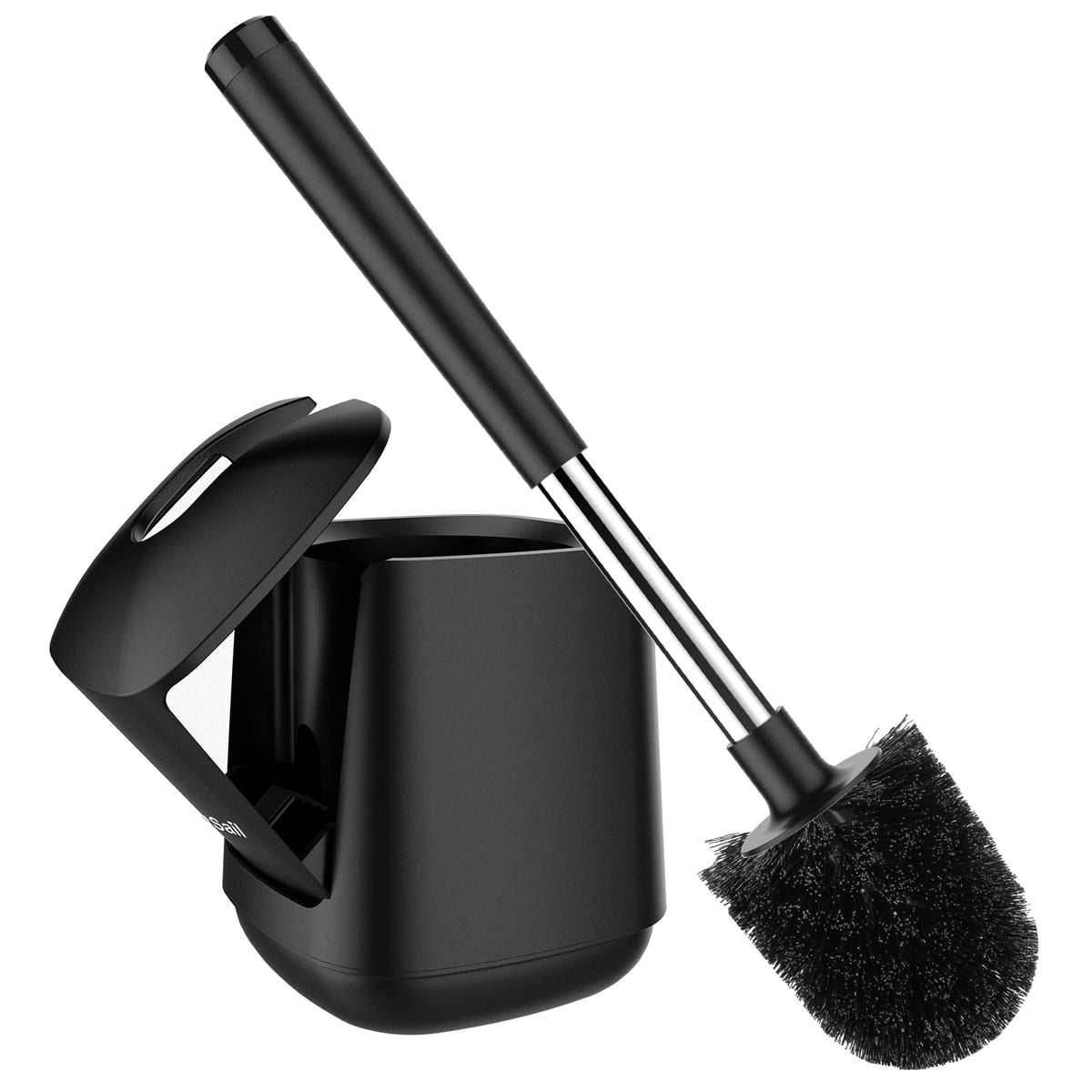 SetSail Toilet Brush and Holder, Self Closing Lid Toilet Bowl Brushes Holder and Extra Long Handle Ventilated Toilet Brush Set for Bathroom Cleaning, Nylon Bristles, Black