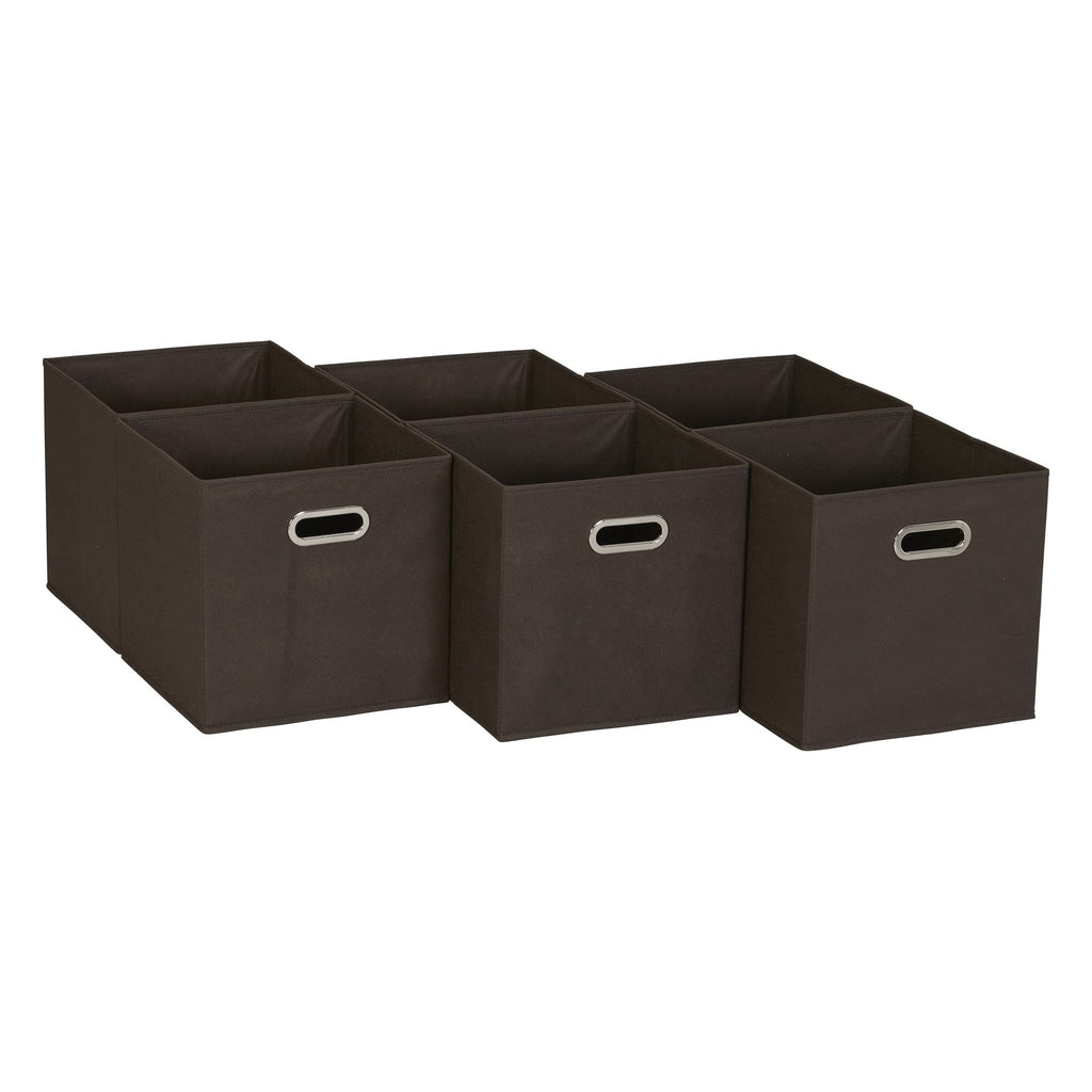 Household Essentials Fabric Storage Bins in Strong Poly‑Woven Fabric with Sturdy Chipboard Sides, and Grommet Front Handle, Brown, Set of 6