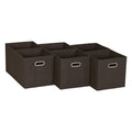Household Essentials Fabric Storage Bins in Strong Poly‑Woven Fabric with Sturdy Chipboard Sides, and Grommet Front Handle, Brown, Set of 6