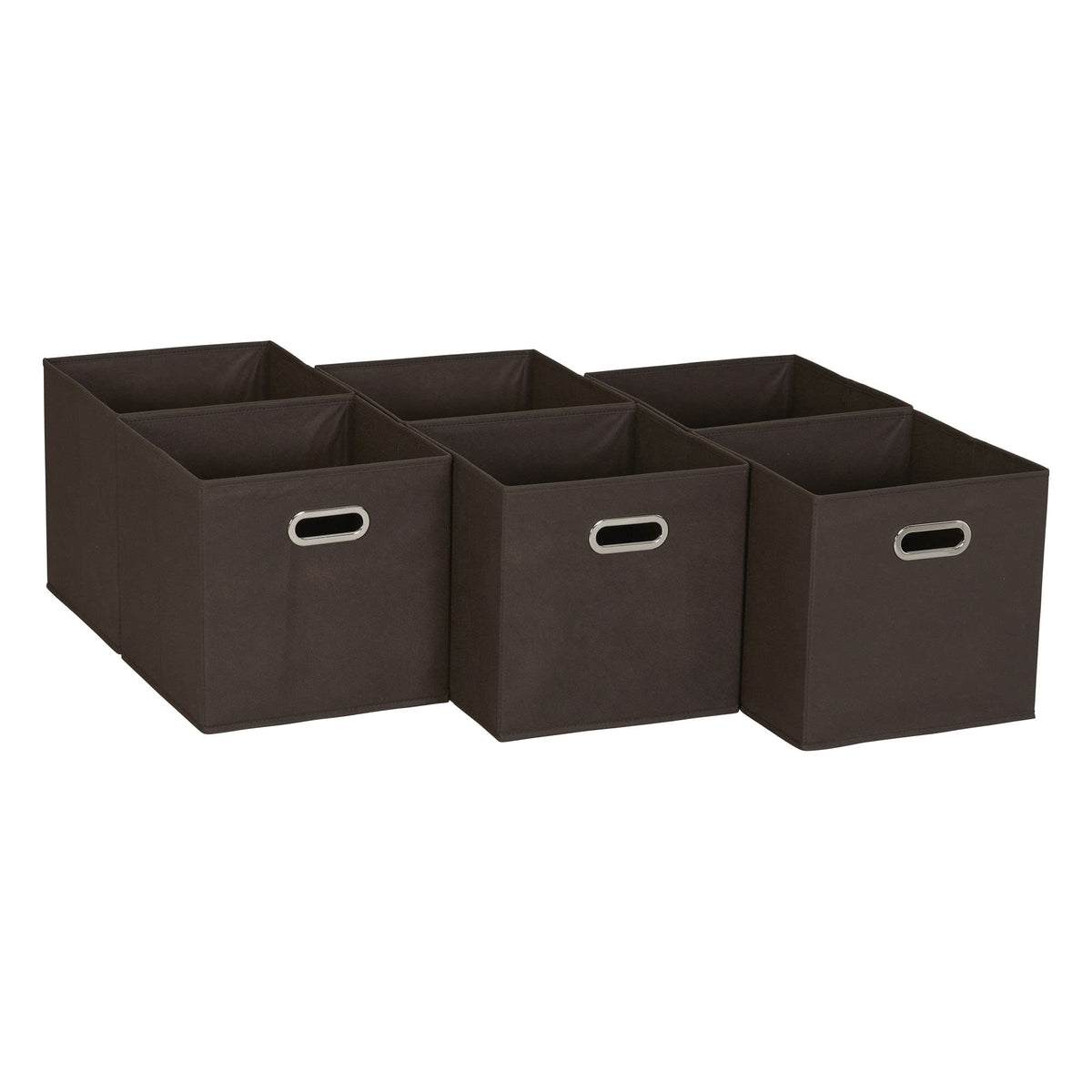 Household Essentials Fabric Storage Bins in Strong Poly‑Woven Fabric with Sturdy Chipboard Sides, and Grommet Front Handle, Brown, Set of 6