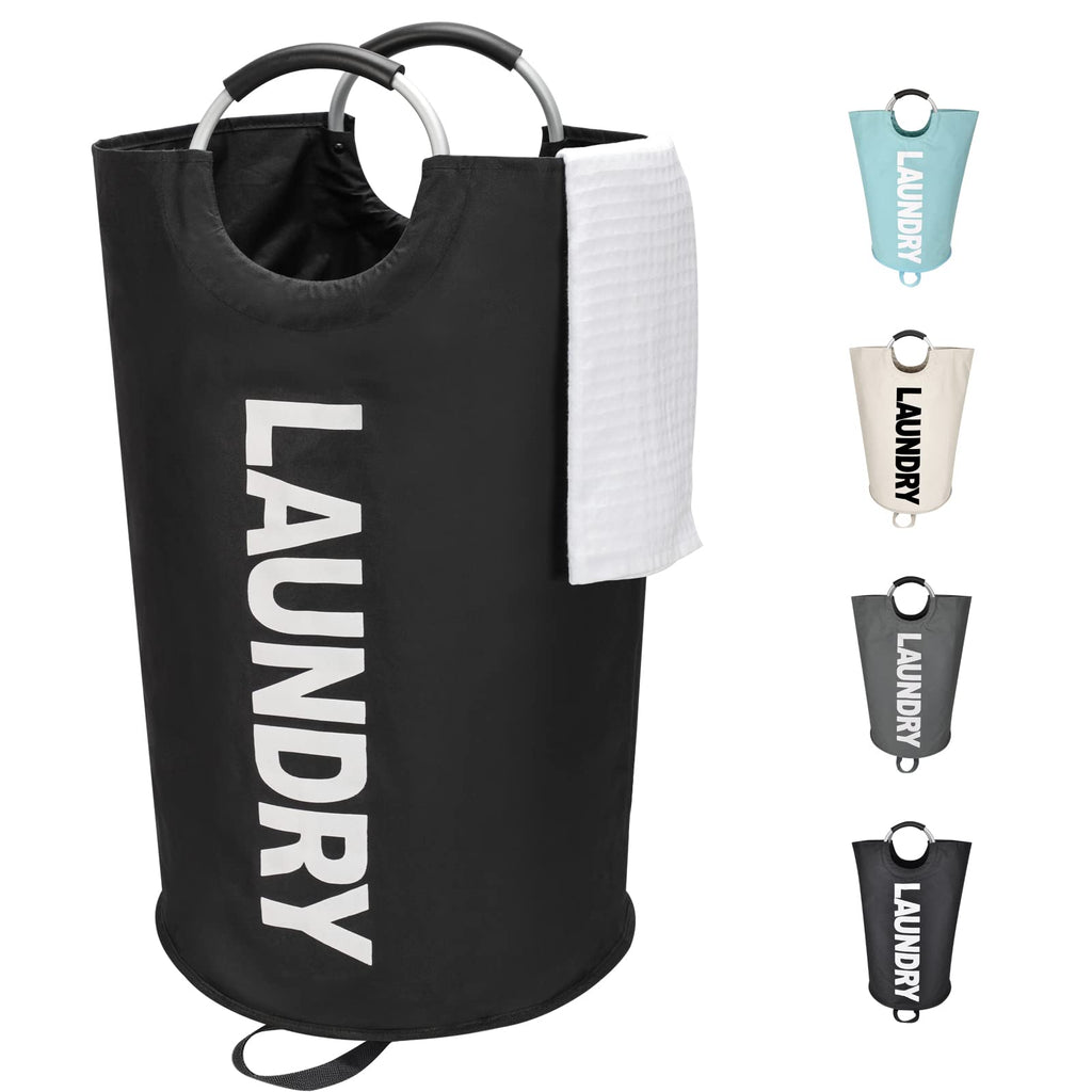 Maxsilan 90L Large Laundry Basket Bag, Collapsible Tall Hamper, Black | Freestanding tall laundry bag &amp; foldable washing basket. Large capacity clothes storage bin with durable sturdy handles