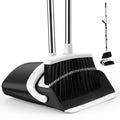 EZKEY Broom and Dustpan Set for Home, 51-in Long Adjustable Handle Angle Broom and Dustpan Combo Set with Dust Pan Teeth to Clean Hair for Home Kitchen Office Lobby Floor Garden (Black&amp;White)