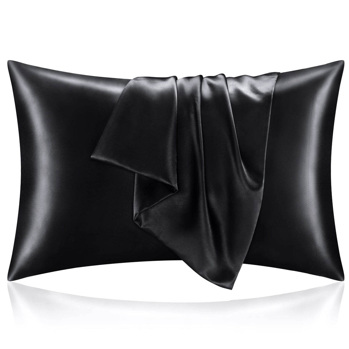 BEDELITE Satin Pillowcases, Standard Size 20x26 Inch, Black, Set of 2 | Similar to Silk Pillow Cases, Soft and Cooling, Reduces Friction, Gentle on Hair and Skin, Envelope Closure, Women Men Gift