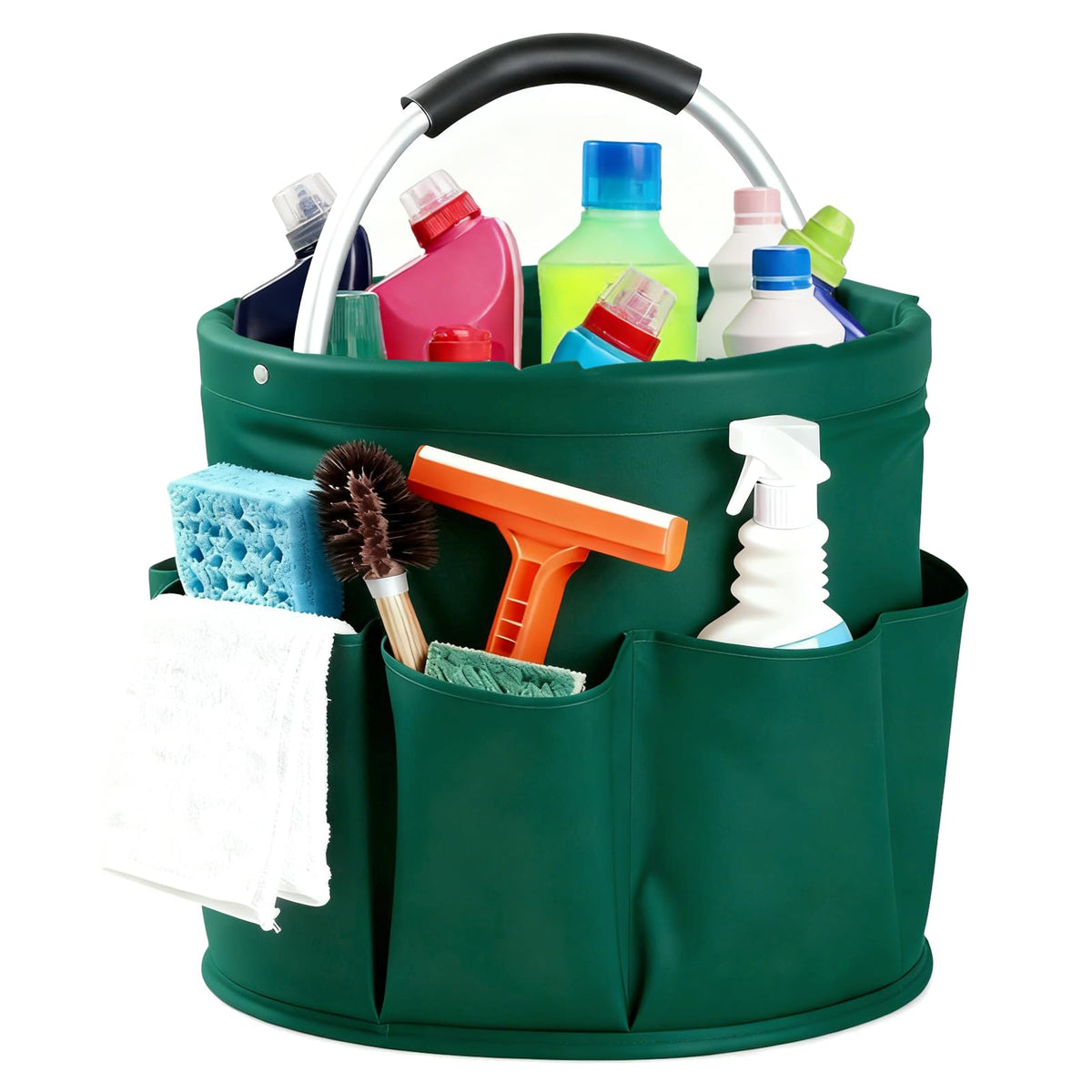 CIHTL Cleaning Caddy with Handle, for Cleaning Supplies Organizer Bucket | Foldable Storage Tote with 6 Pockets,17L Large Capacity Basket for Household Organizer,Laundry Room,Bathroom &amp; Home