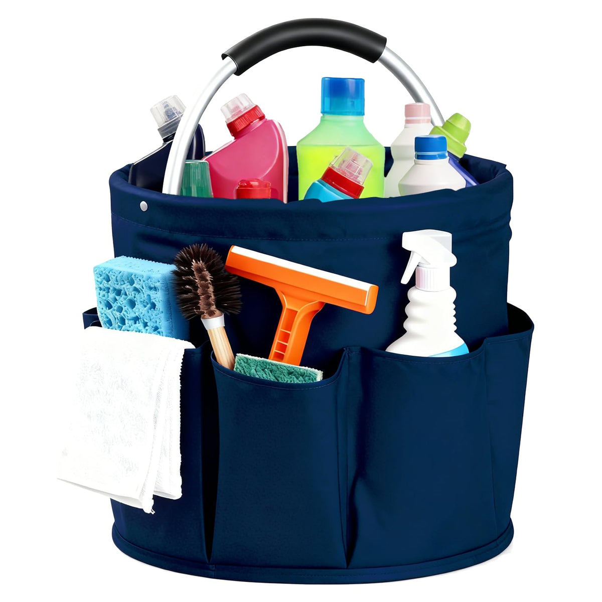 CIHTL Cleaning Caddy with Handle, for Cleaning Supplies Organizer Bucket | Foldable Storage Tote with 6 Pockets,17L Large Capacity Basket for Household Organizer,Laundry Room,Bathroom &amp; Home
