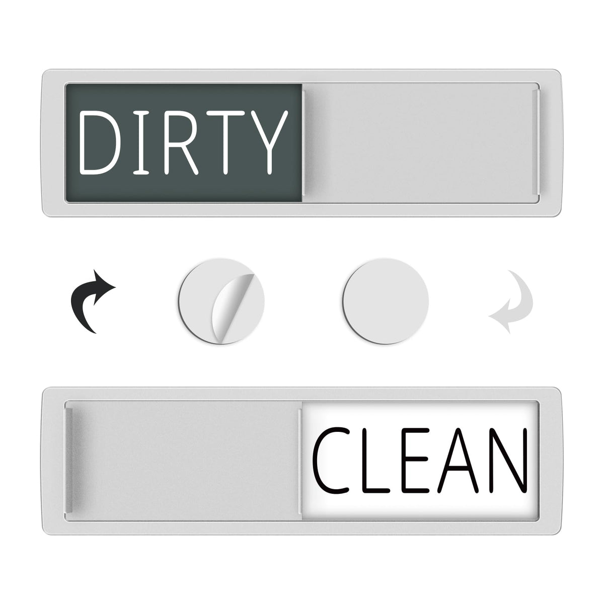 YauYik Clean Dirty Magnet for Dishwasher, Strong Magnet Sign (White/Grey) | Dishwasher Clean Dirty Sign,Non-Scratch, with Optional Self-Adhesive Stickers for Kitchen Decor, Easy to Read &amp; Slide