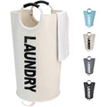 Maxsilan 90L Large Laundry Basket Bag, Collapsible Tall Hamper, Beige | Freestanding tall laundry bag &amp; foldable washing basket. Large capacity clothes storage bin with durable sturdy handles