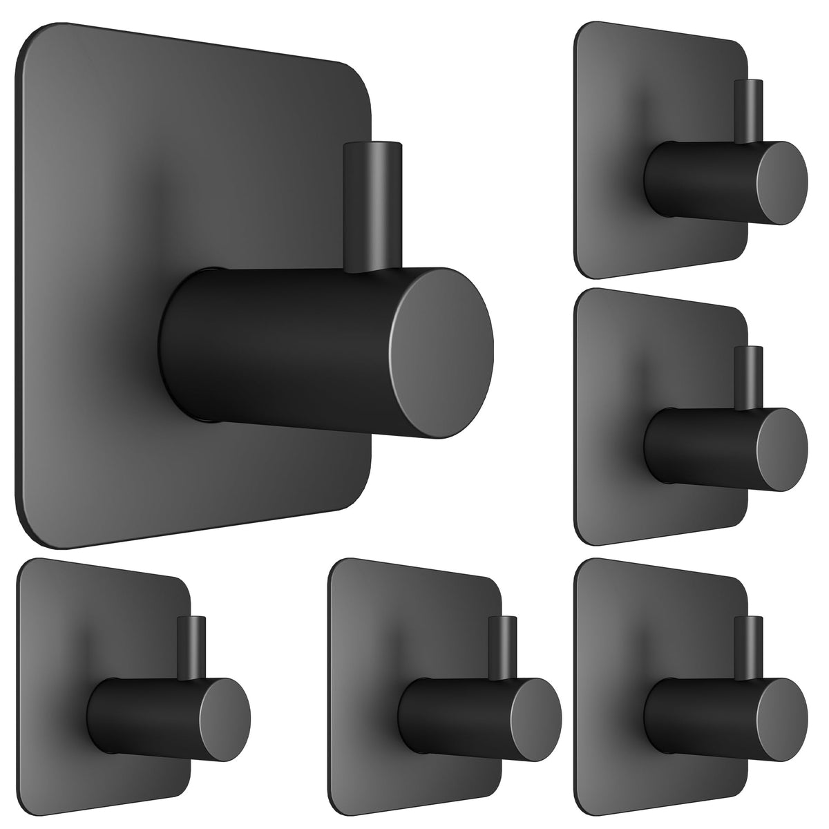 Honmein 6 Pcs Adhesive Wall Hooks for Hanging - Waterproof Shower Hooks | Heavy Duty Towel Hooks for Bathrooms, Kitchens, and Offices (Black)