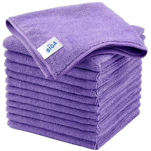 MR.SIGA Microfiber Cleaning Cloths, Streak Free Microfiber Towels, 12 Pack | All-purpose microfiber cloths, ultra absorbent, reusable household cleaning towels, Purple, 32 x 32 cm(12.6 x 12.6 inch)