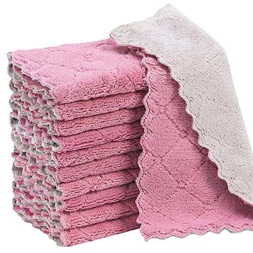 Rachan 11Pack Kitchen Dish Cloths, Reusable Dish Towels, Nonstick Oil Washable Fast Drying, Super Absorbent Coral Velvet Cleaning Cloths for Cleaning Tableware, Kitchen, Bathroom (Purple-grey10 x 6")