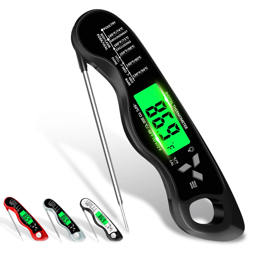 Cooking Thermometer，IP67 Waterproof Meat Thermometer Digital | Backlight，Magnetic attraction，Hold Function，Instant Read，LED screen，for Cooking,Outdoor Grilling
