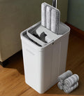 JOYMOOP Flat Mop System, Microfiber Mop and Bucket Set, White, Commercial &amp; Household Use, Hardwood Floor &amp; Wall Cleaning Mop with Long Handle, 4 Microfiber Pads