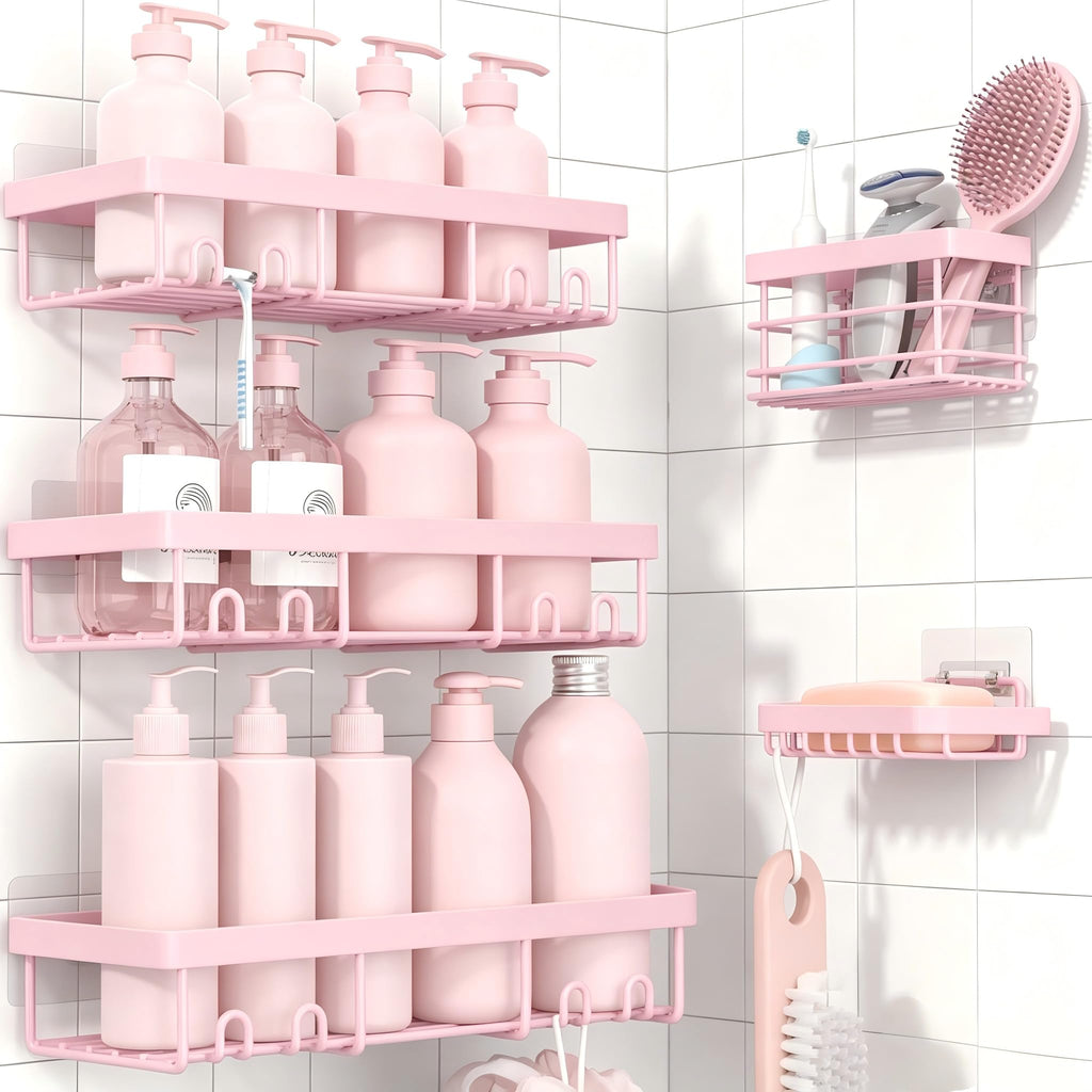 Moforoco Adhesive Shower Caddy Organizer Shelves Rack - 5 Pack Corner Bathroom Storage Organization, Home &amp; Kitchen Decor Inside RV Accessories, Hanging First Apartment Household Camper Essentials