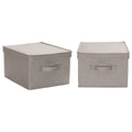 Household Essentials Large Square Storage Box with Lid with Breathable Poly‑Cotton Canvas and Reinforced Sides, Gray Finish, Set of 2