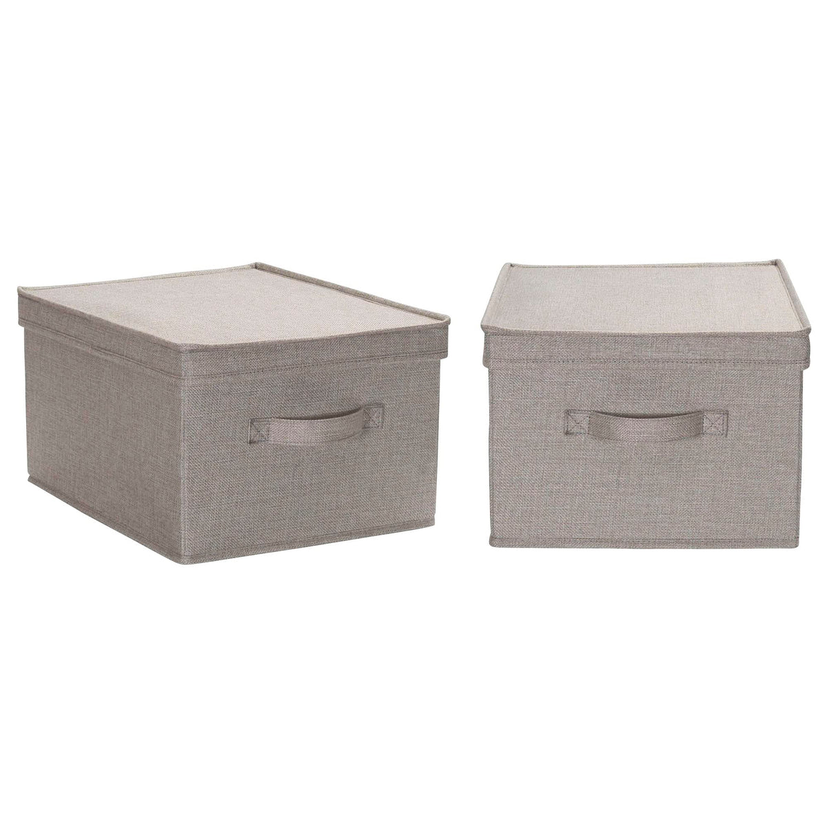Household Essentials Large Square Storage Box with Lid with Breathable Poly‑Cotton Canvas and Reinforced Sides, Gray Finish, Set of 2