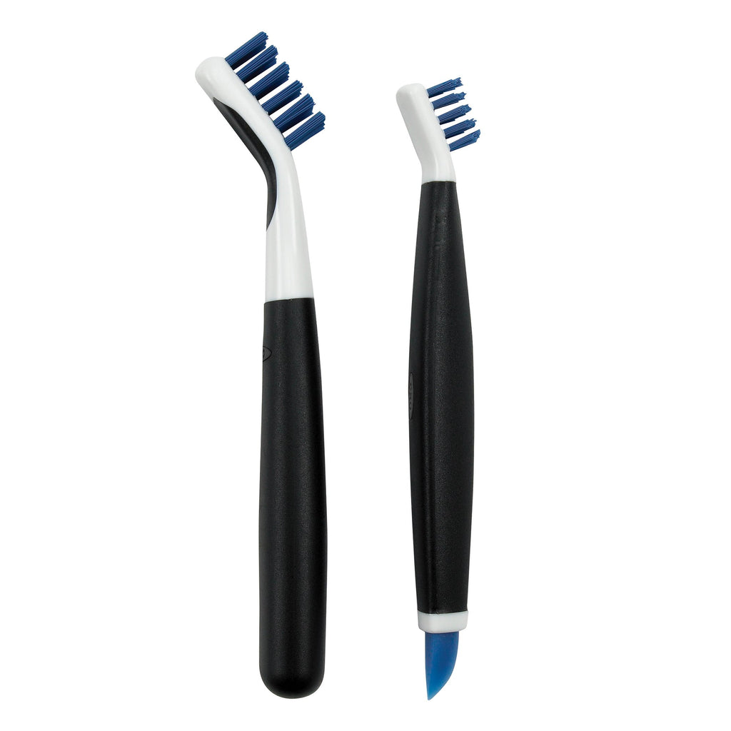 OXO Good Grips Deep Clean Brush Set, Orange, Blue | 2-Piece Deep Clean Brush Set, Small and Large Brushes, Sturdy Bristles, Faucets and Drains, Bathroom Supplies, Kitchen