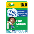 Puffs Facial Tissues Plus Lotion, 4 Family Boxes, 124 Facial Tissues per Box, Allergies and Colds (Packaging May Vary)