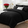 CozyLux Queen Comforter Set Black - 7 Pieces Bed in a Bag | OEKO-TEX Certified, All-Season, Bedroom, Guest Room, Down-Alternative Comforter + Flat &amp; Fitted Sheets + 4 Pillowcases