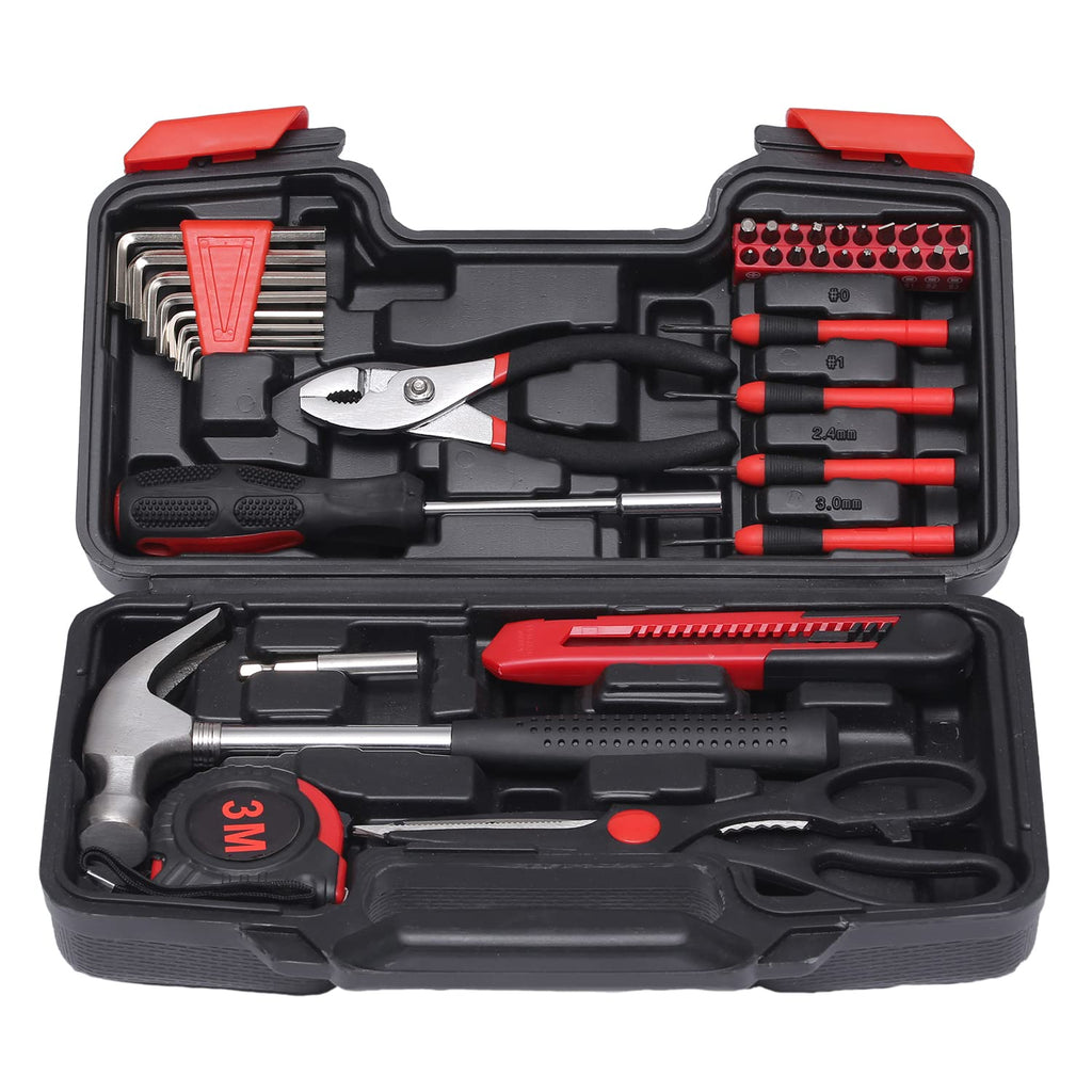 RVOGJP 39-Piece Household Tools Kit with Plastic Toolbox, Small Basic Home Tool Set for College Students &amp; Household Use