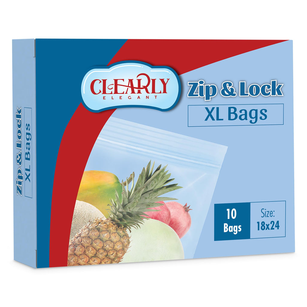 Clearly Elegant Clear Plastic Zipper Bags, 18"x24" Pack of Plastic Bag with Zipper, Ideal Large Zip Bags for Food, Storing Clothes, Blankets and Household Items (Pack Of 10)