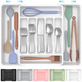 ukeetap Extra Large Expandable Silverware Organizer, Flatware Tray,White | BPA-Free Food-Safe Kitchen Utensil Cutlery Drawer Organizer, Adjustable Silverware Holder for Spoons Forks Knives