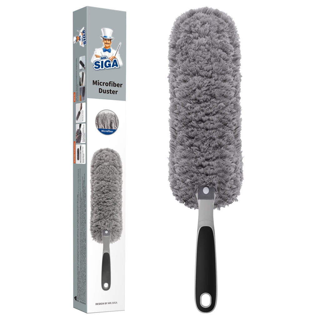 MR.SIGA Lint Free Microfiber Duster, Washable Duster for Household Cleaning | Microfiber hand duster, machine washable feather duster, dusters for cleaning, non slip handle, replaceable head