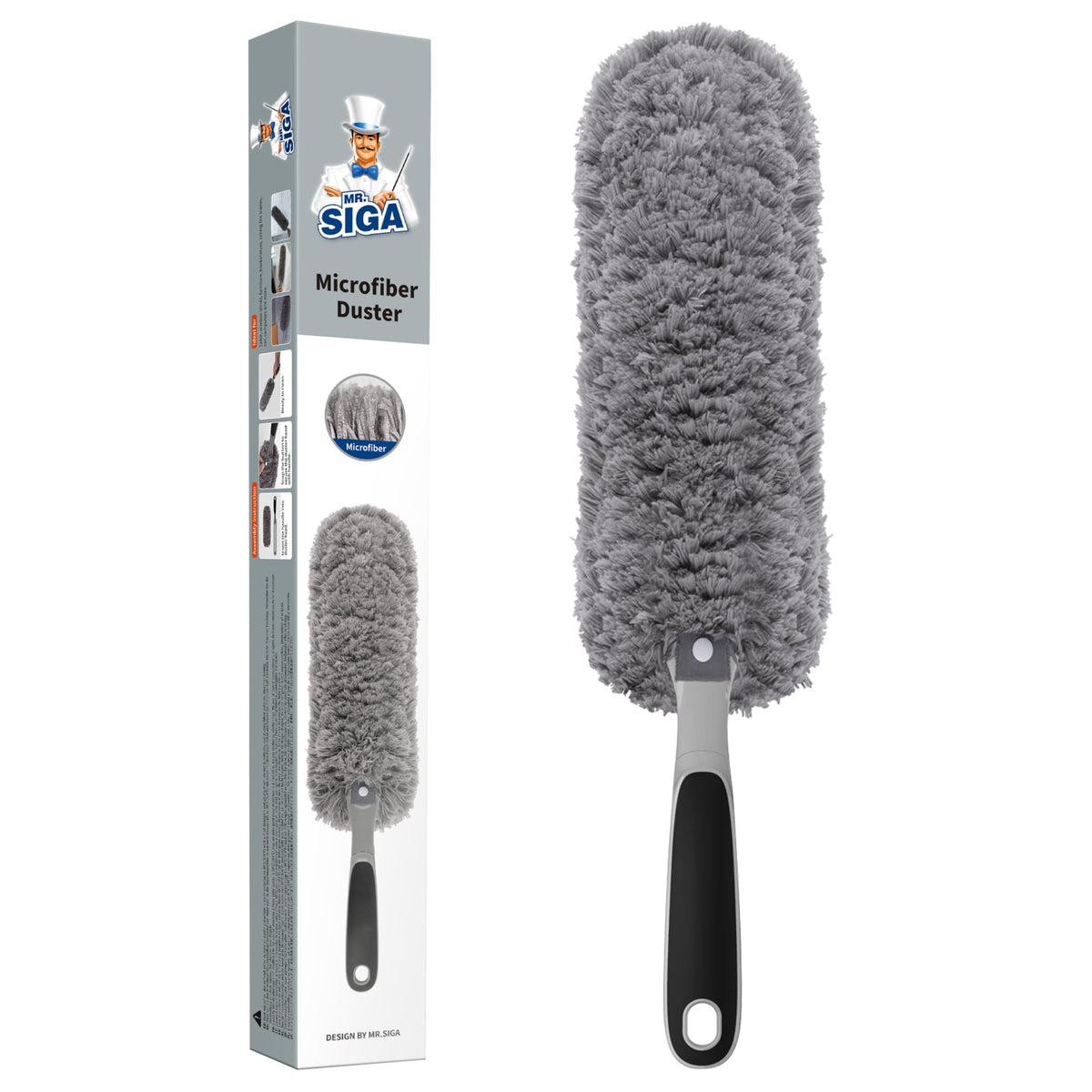 MR.SIGA Lint Free Microfiber Duster, Washable Duster for Household Cleaning | Microfiber hand duster, machine washable feather duster, dusters for cleaning, non slip handle, replaceable head