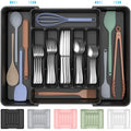 ukeetap Extra Large Expandable Silverware Organizer, Flatware Tray, Black | BPA-Free Food-Safe Kitchen Utensil Cutlery Drawer Organizer, Adjustable Silverware Holder for Spoons Forks Knives