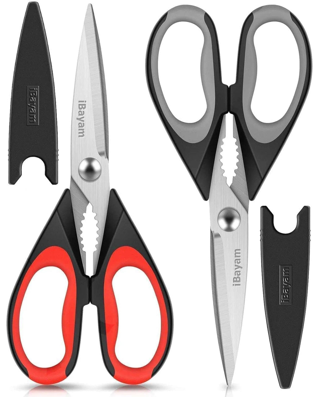 iBayam Kitchen Scissors Shears All Purpose Heavy Duty, Protective Sheath | 2-Pack, Ultra-Sharp Stainless Blades, Soft Comfort-Grip, Dishwasher Safe, Cooking Tool &amp; Gadget Sets Poultry Kitchen Utensils