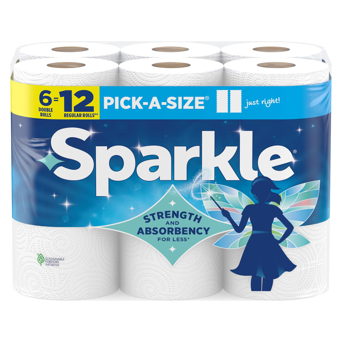 Sparkle Pick-A-Size Kitchen Paper Towels, 6 Double Rolls, 660 Sheets | Strong 2 ply paper towels for kitchen cleanup and everyday messes, high absorbency for soaking up spills and wiping surfaces