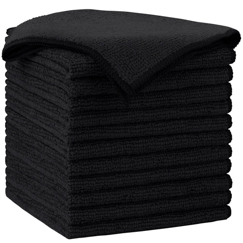 AIDEA Black Microfiber Cleaning Cloth-12PK, Absorbent Cleaning Rags 12"x12" | Microfiber Towels for Cars Lint Free Soft Microfiber Towels, Kitchen Towels Dusting Cloth, Dish Rags, Cleaning Towels