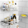 Moforoco 3-Pack Shower Caddy Basket Shelf with Soap Holder, No Drilling Traceless Adhesive Shower Wall Shelves, Rustproof Black Bathroom Shower Storage Organizer