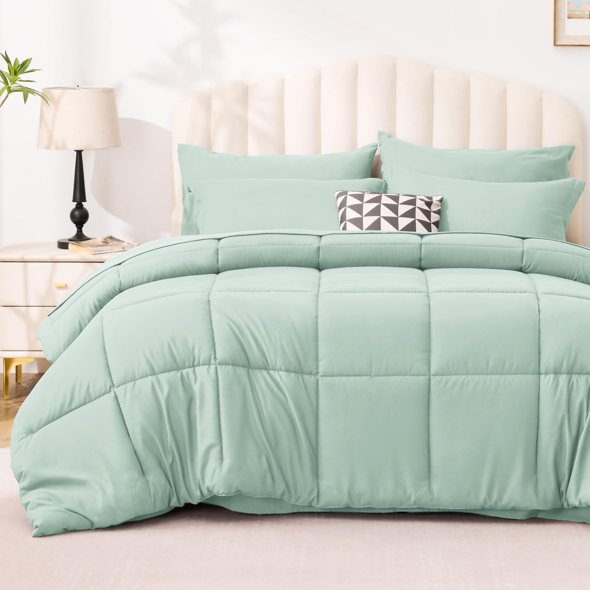 Love's cabin Queen Comforter Set, 7 Pieces Bed in a Bag, Aqua | OEKO-TEX Certified, All-Season, 1 Down-Alternative Comforter + 1 Flat &amp; Fitted Sheets + 2 Pillowcases + 2 Pillow Shams