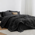 Love's cabin Queen Comforter Set, 7 Pieces Bed in a Bag, Black | OEKO-TEX Certified, All-Season, 1 Down-Alternative Comforter + 1 Flat &amp; Fitted Sheets + 2 Pillowcases + 2 Pillow Shams