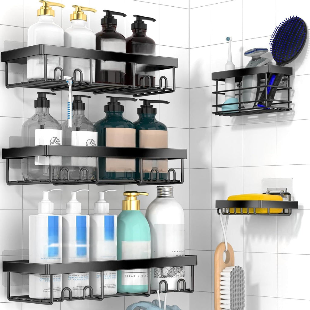 Moforoco Adhesive Shower Caddy Organizer Shelves Rack - 5 Pack Corner Bathroom Storage Organization, Home &amp; Kitchen Decor Inside RV Accessories, Hanging First Apartment Household Camper Essentials