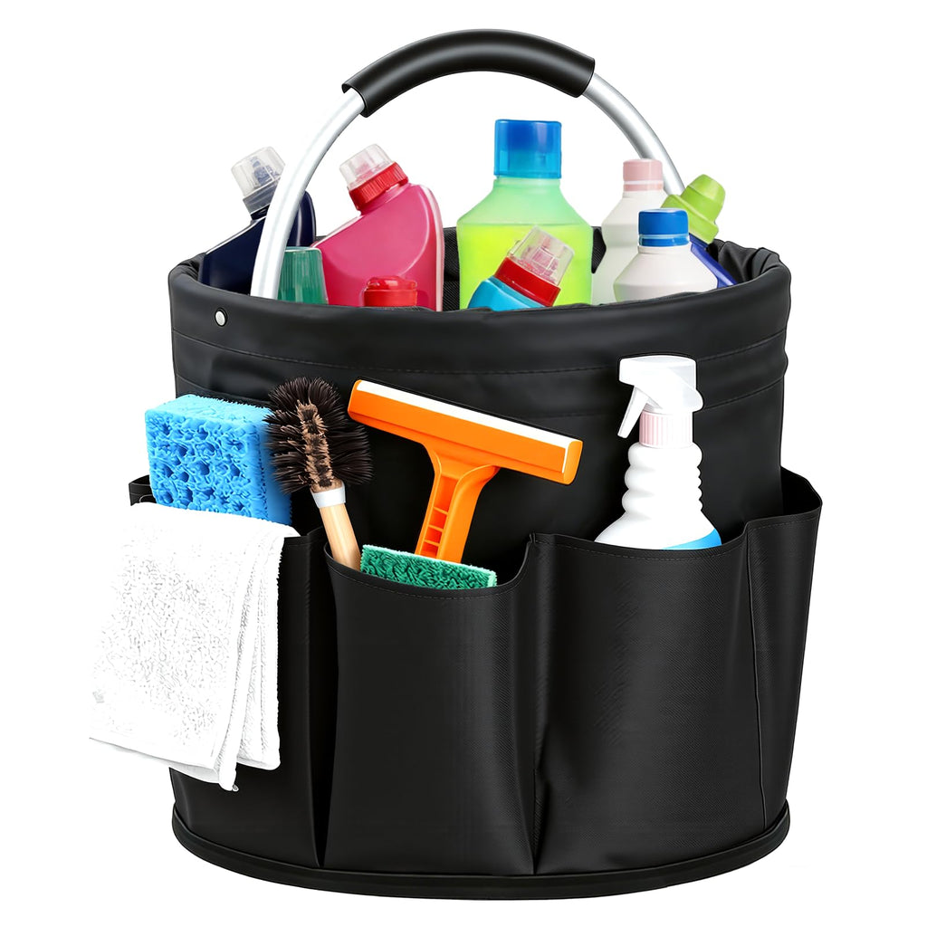 CIHTL Cleaning Caddy with Handle, for Cleaning Supplies Organizer Bucket | Foldable Storage Tote with 6 Pockets,17L Large Capacity Basket for Household Organizer,Laundry Room,Bathroom &amp; Home